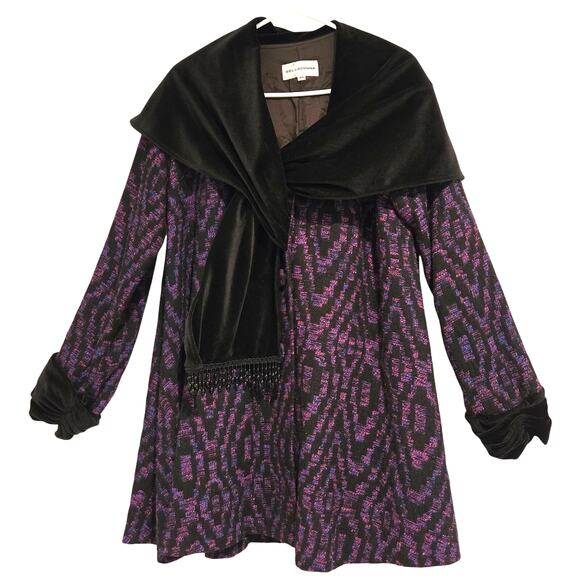 Vintage Belladonna Italian Wool Blend Swing Coat Velvet Shawl Collar & Cuffs - Picture 1 of 10